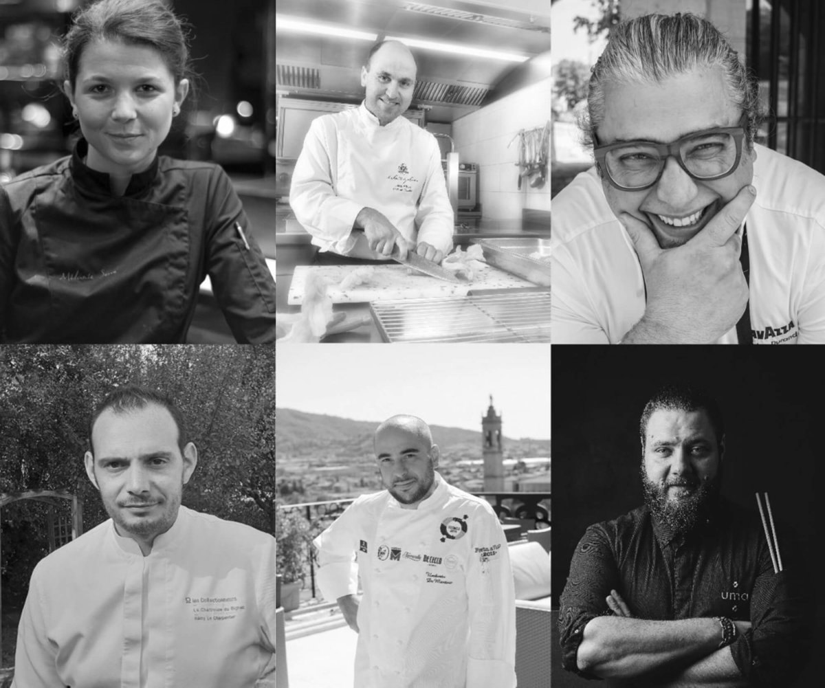 Montage photo noir et blanc de six chefs des Collectionneurs