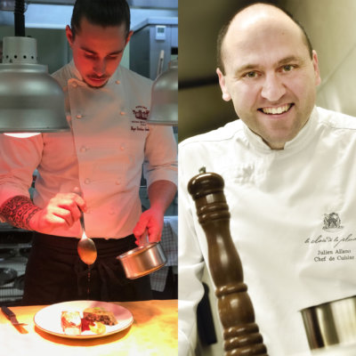 Montage photo de deux chefs en veste de cuisinier